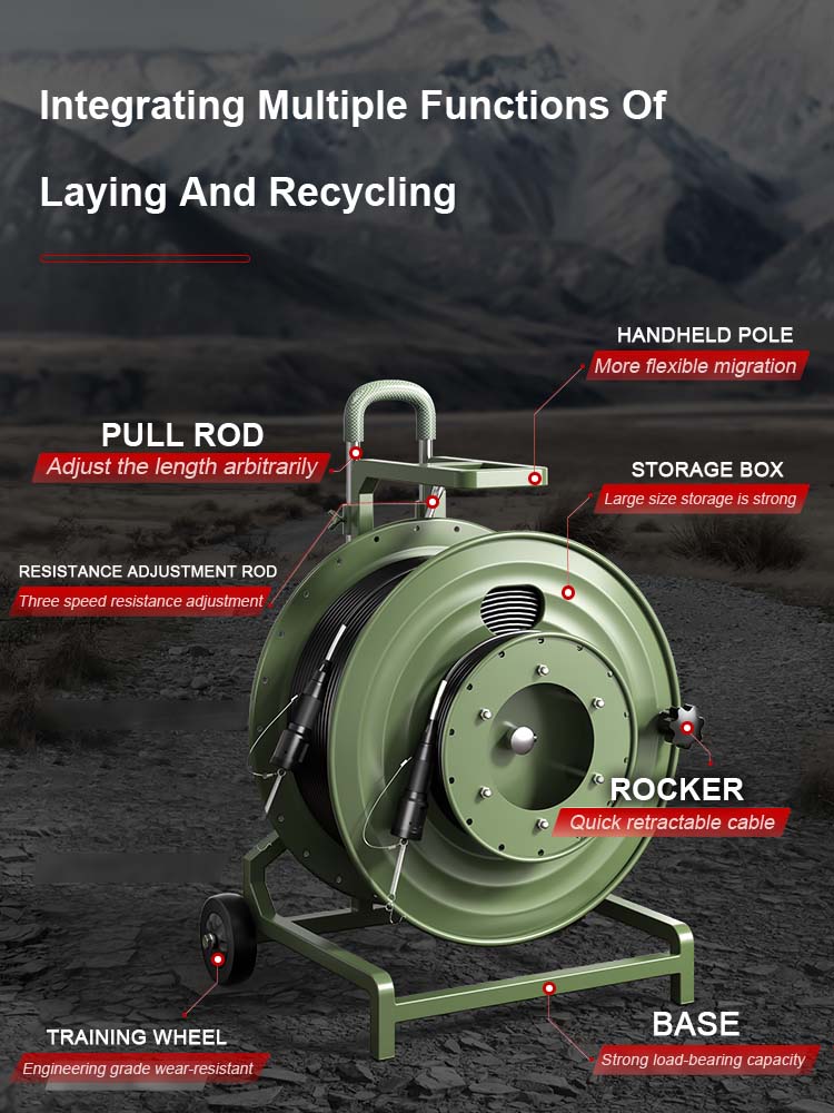 AMPCOM Metal Telescopic Rod Roller Fiber Optic Cable Laydown Cart Outdoor Military Grade Cable Laydown Cart