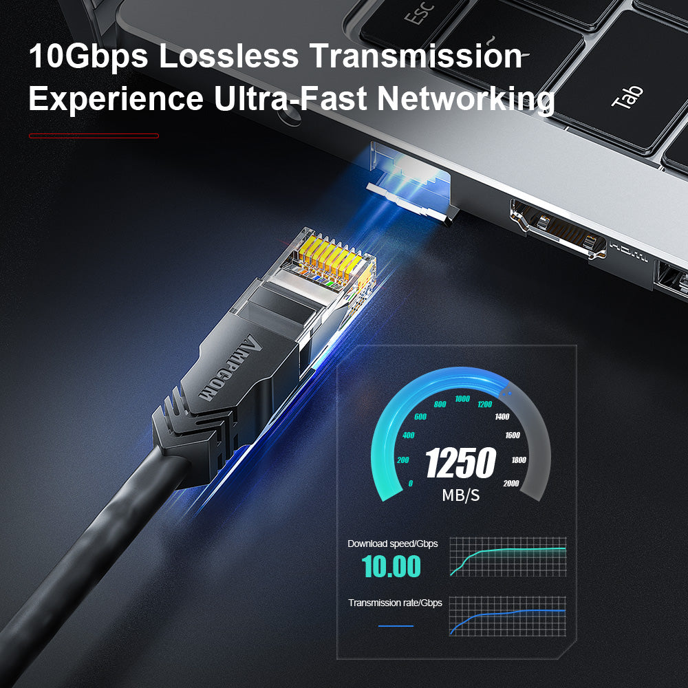 AMPCOM CAT6a 24AWG UTP LSZH Network Patch Cable for Data Center Cabling or Surveillance System Wiring