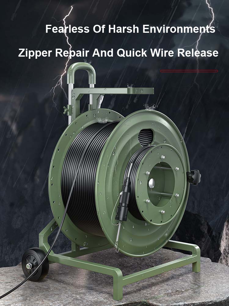 AMPCOM Metal Telescopic Rod Roller Fiber Optic Cable Laydown Cart Outdoor Military Grade Cable Laydown Cart