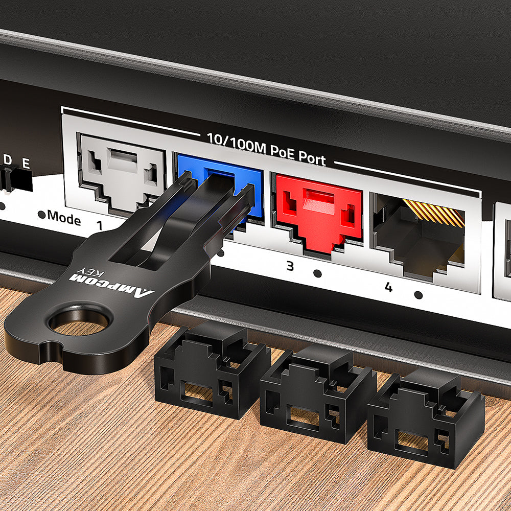 AMPCOM RJ45 Port Lock with Key, Ethernet Port Lock for All RJ45 Port, Multiple Color Options Available