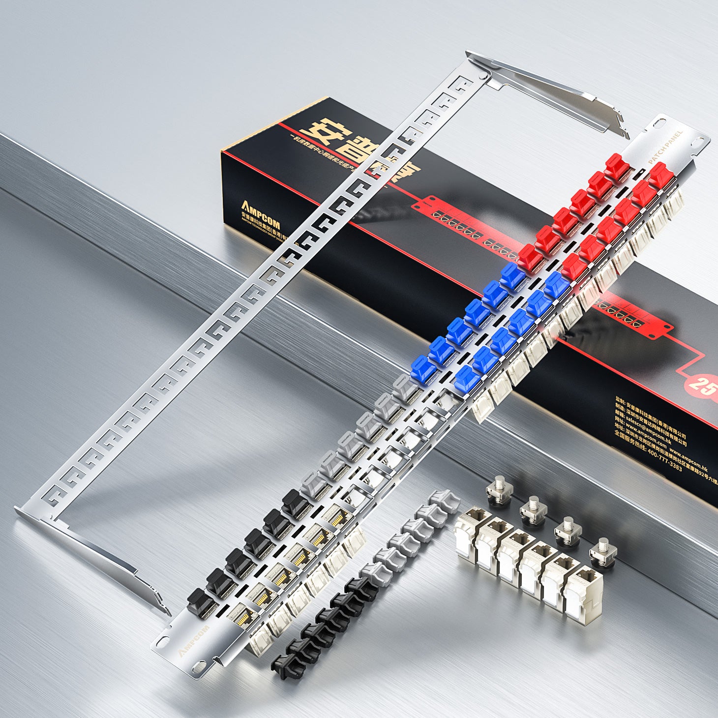 AMPCOM Coupler Patch Panel, 48-Port, 1RU, CAT6/CAT6a/CAT7 STP Pass-Through Tool-free termination Rackmount EDF