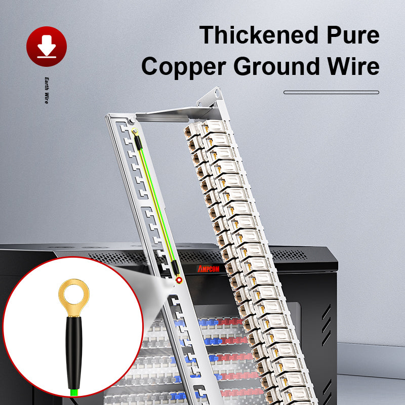 AMPCOM Coupler Patch Panel, 48-Port, 1RU, CAT6/CAT6a/CAT7 STP Pass-Through Tool-free termination Rackmount EDF