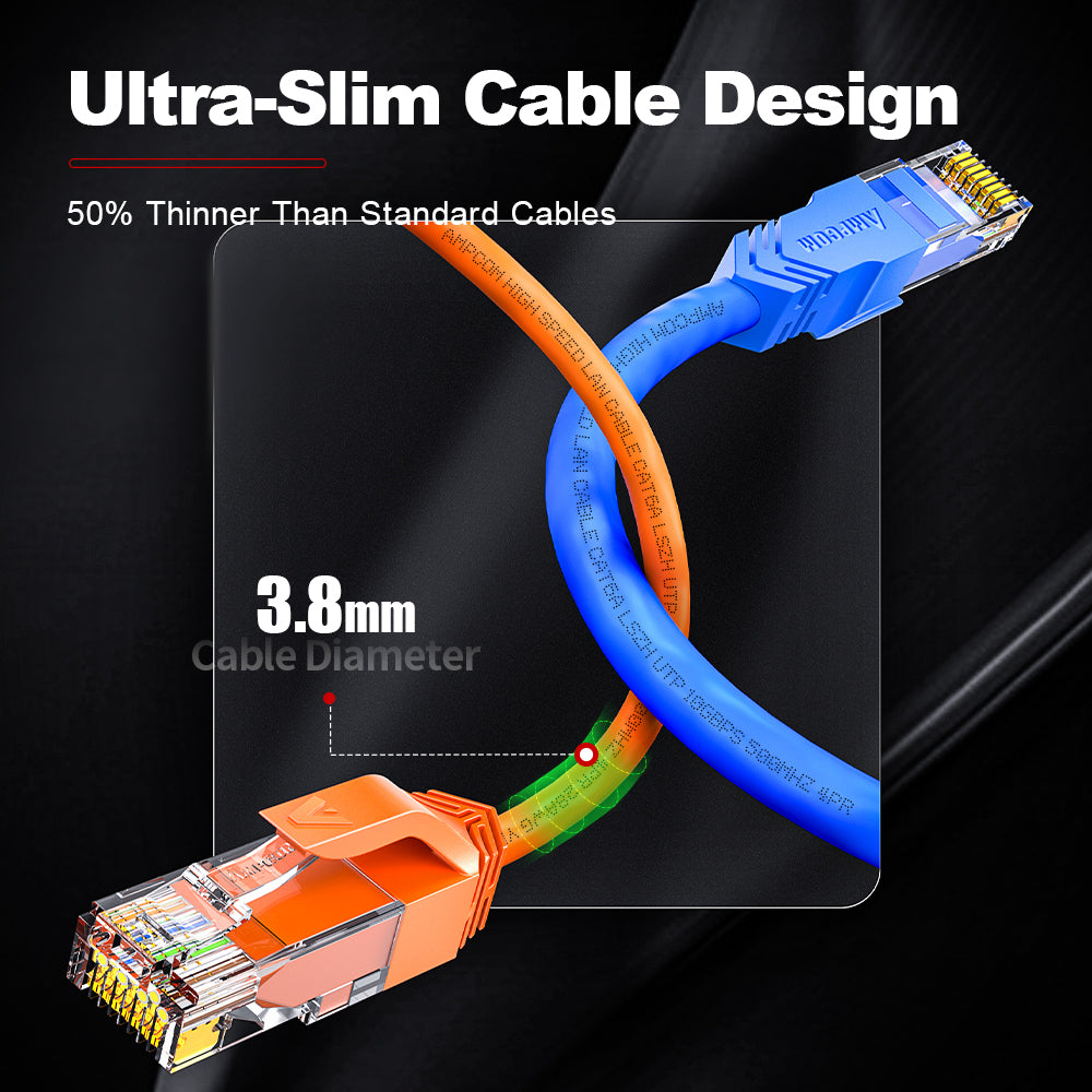 AMPCOM Cat6a 28AWG UTP Ultra-Slim LSZH Patch Cable for High-density Data Center Cabling