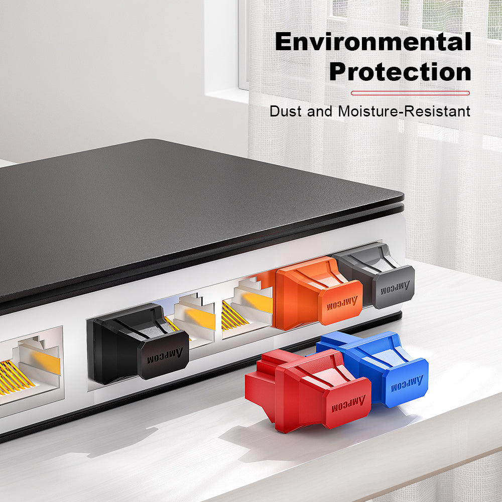 AMPCOM PVC Insulated RJ45 Dust Plugs for All RJ45 Port, Achieve Dust and Moisture-Resistant Isolation Protection, Multiple Color Options Available