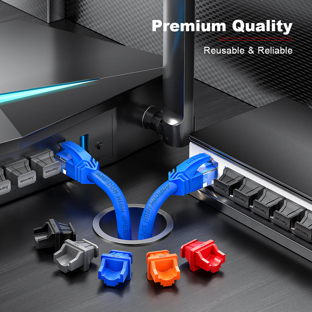 AMPCOM PVC Insulated RJ45 Dust Plugs for All RJ45 Port, Achieve Dust and Moisture-Resistant Isolation Protection, Multiple Color Options Available