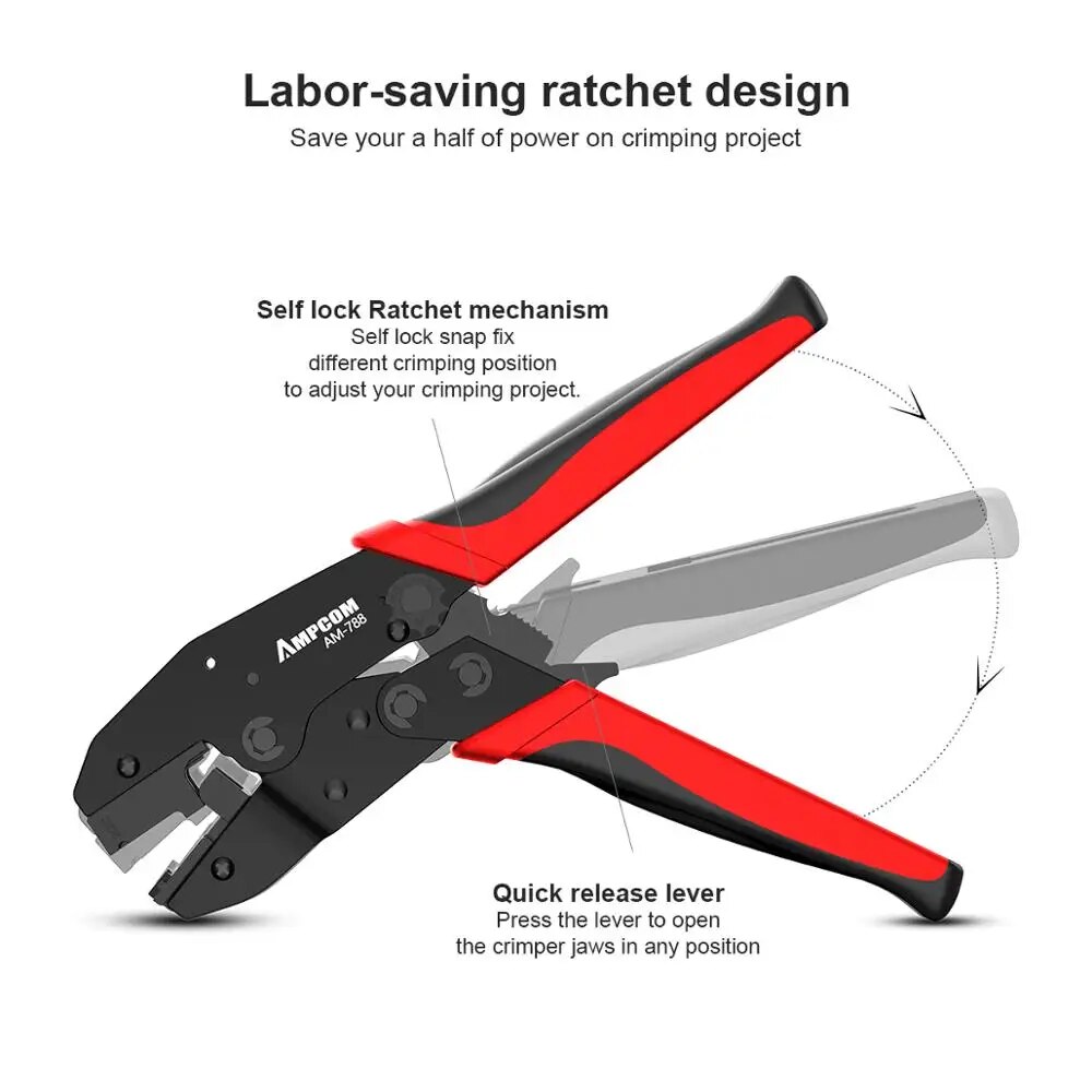 AM-788 One-step RJ45 Ratcheting Crimper Network Tool for Cat6A, Cat7 Shielded Connector with 2pcs Replaceable crimping dies