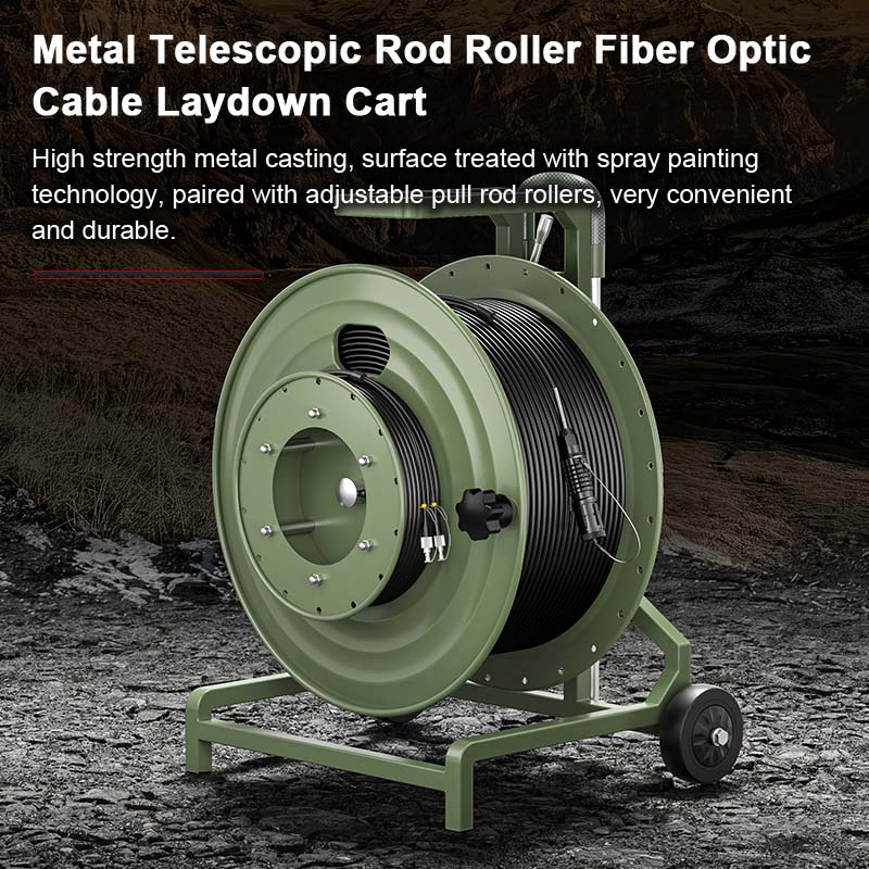 AMPCOM Metal Telescopic Rod Roller Fiber Optic Cable Laydown Cart Outdoor Military Grade Cable Laydown Cart