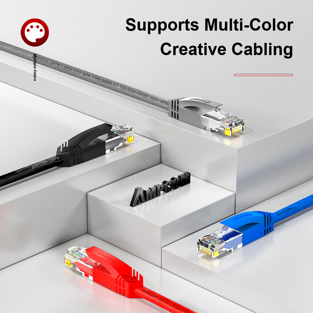 AMPCOM CAT6a 24AWG UTP LSZH Network Patch Cable for Data Center Cabling or Surveillance System Wiring