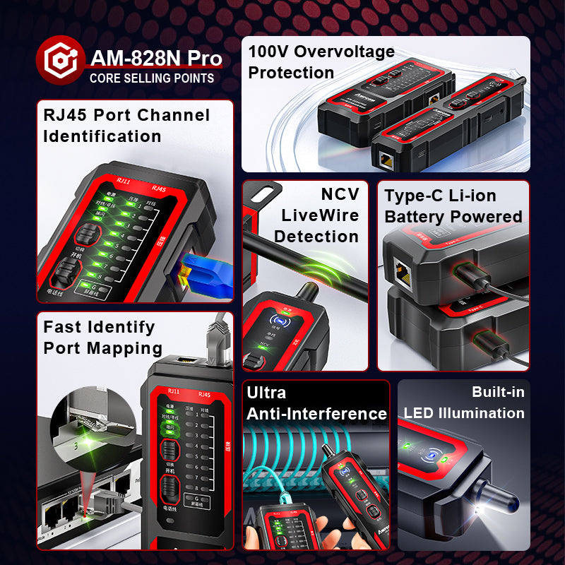 AMPCOM AM-828N pro Interference Resistance Multifunction Network Cable Tracker